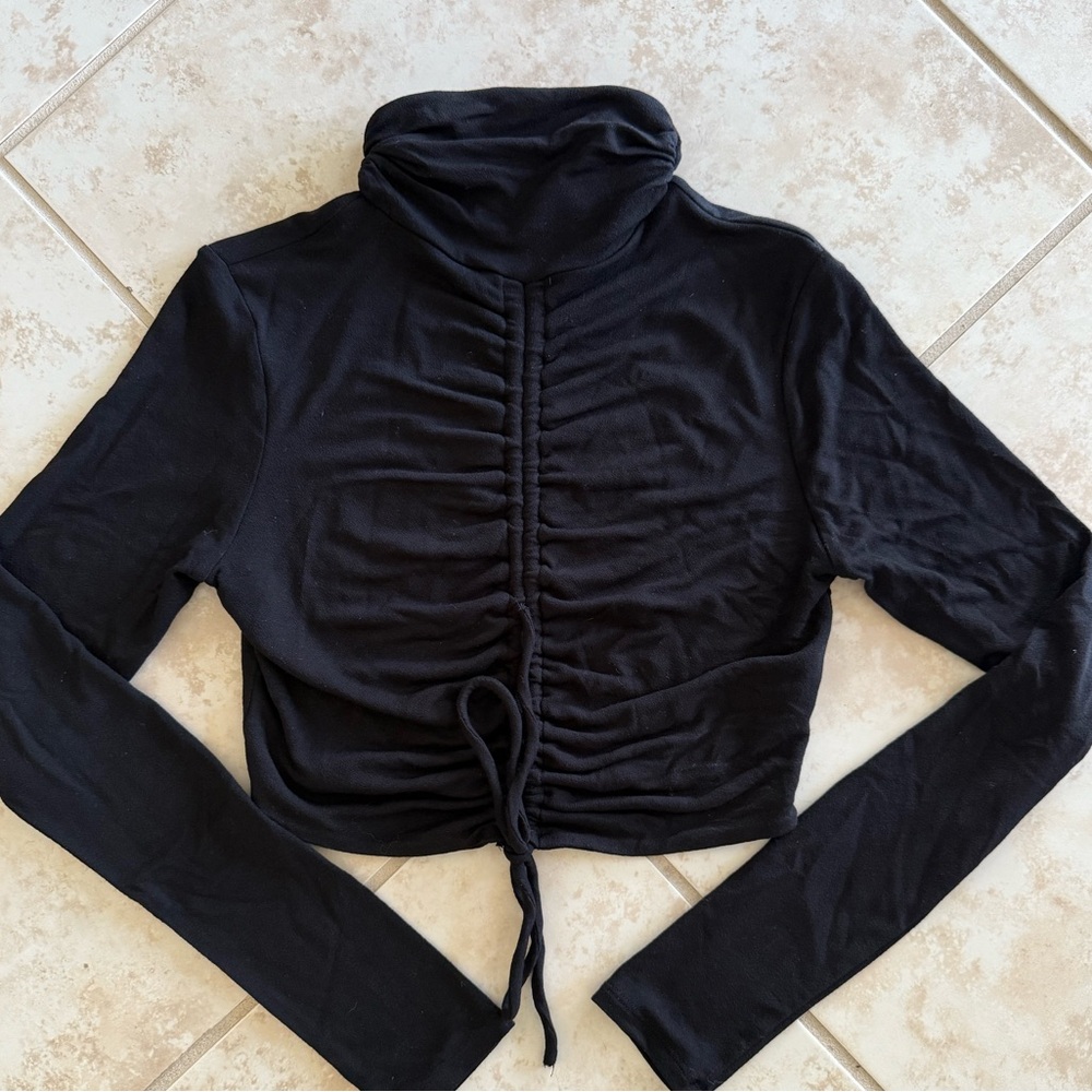 Naked Wardrobe Cropped Turtleneckck with Rouching Tie